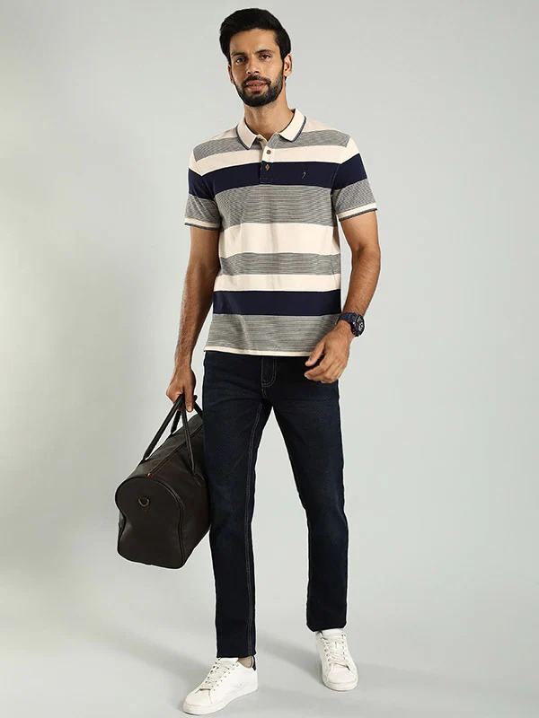 Indian Terrain Men's Half Sleeve Regular Fit Beige Polo T-Shirt